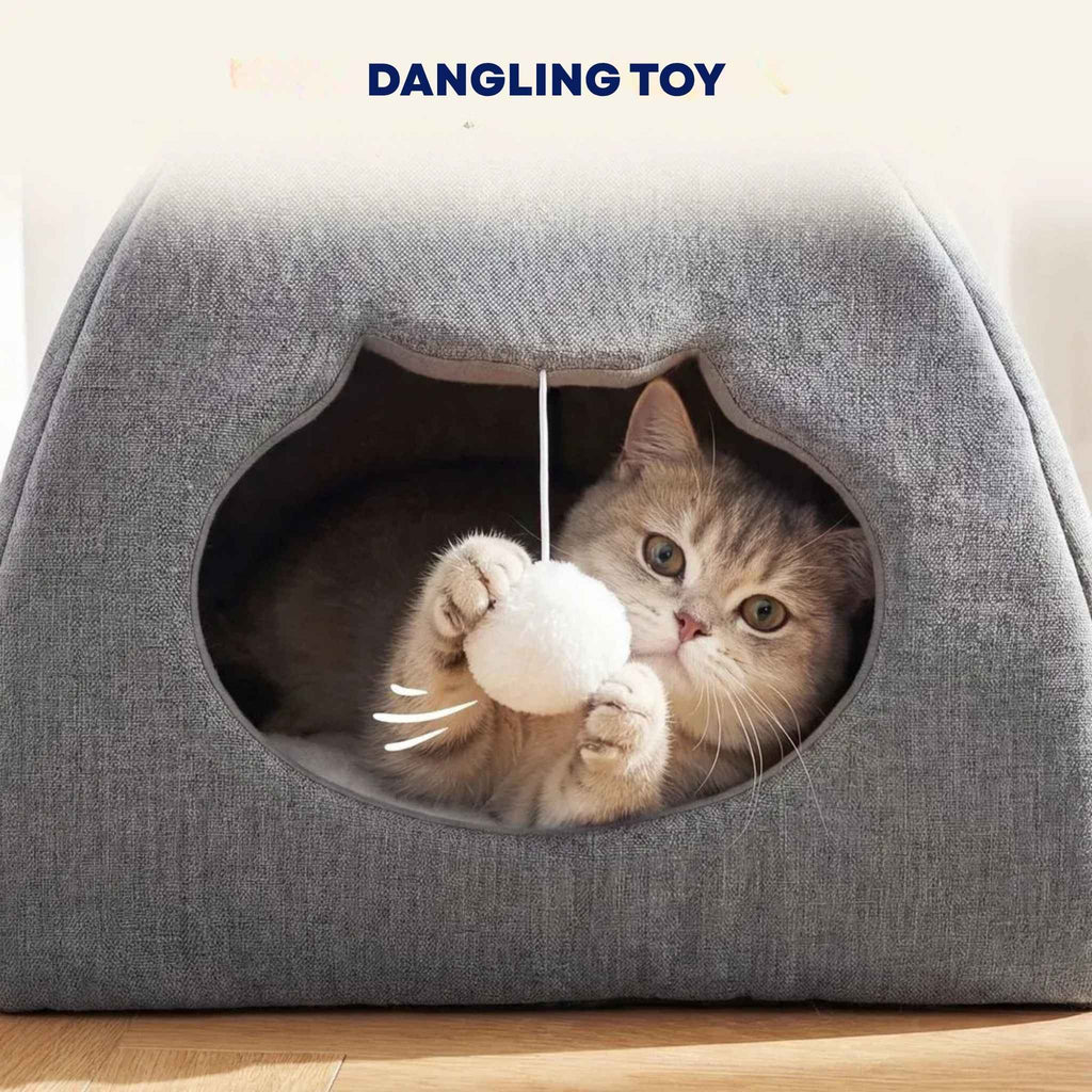 Cat cave dangling toy