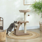 Cat climbing a ladder on a multi-level cat tree