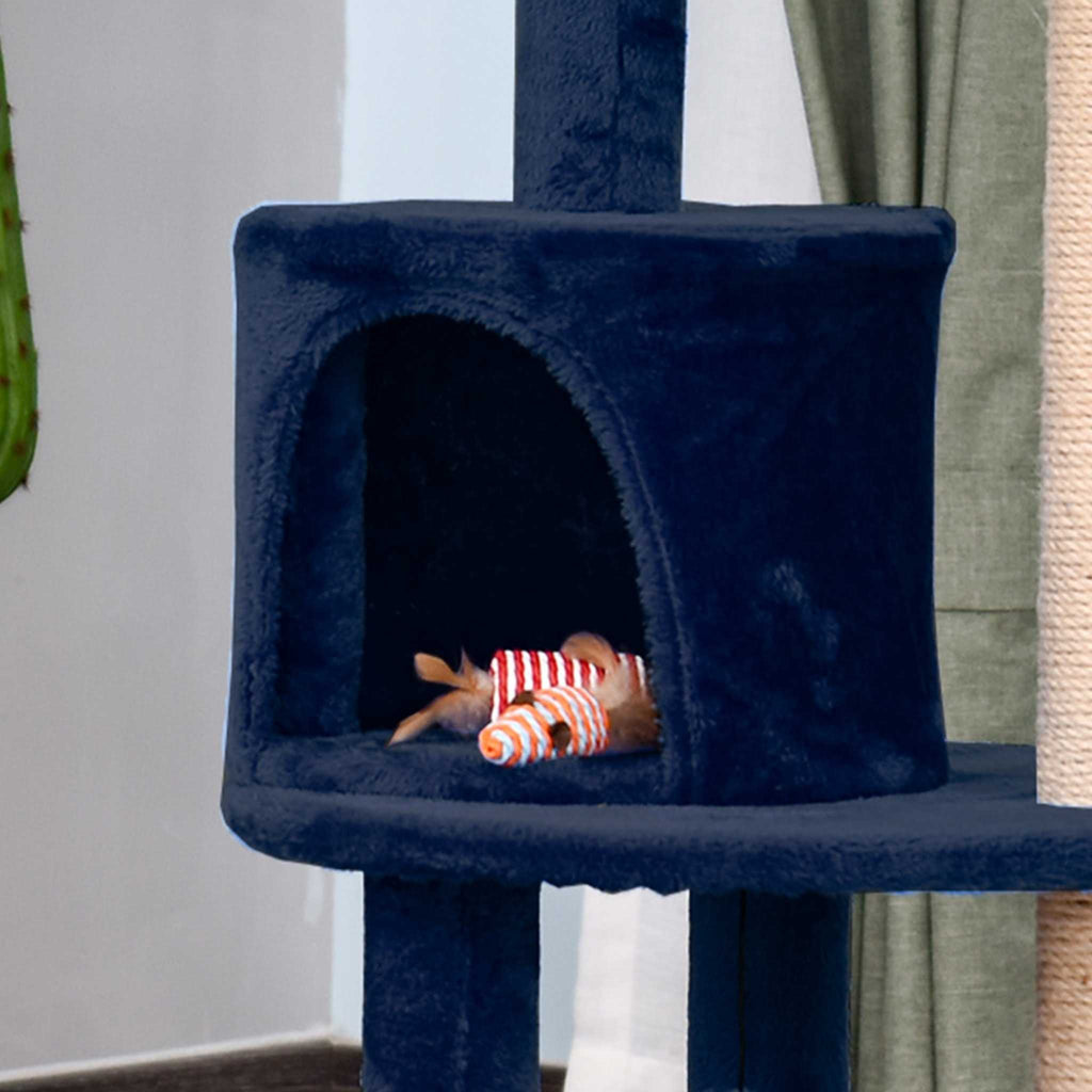 Cat house on blue cat tower