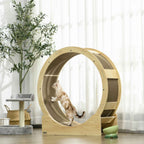 Cat playing on scratching wheel