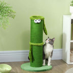 Cat playing with green scratching post toy