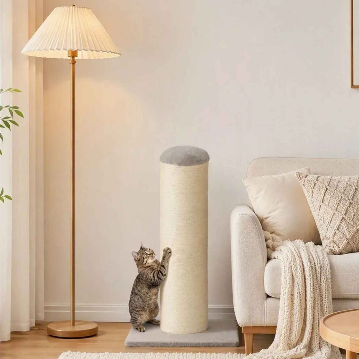 Cat scratching 76cm tall post in living room