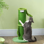 Cat scratching green post in living room