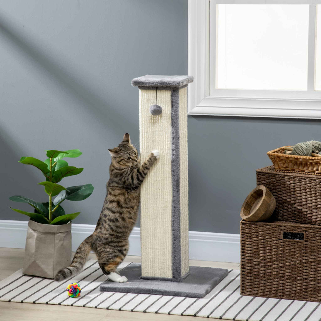 Cat scratching grey scratcher tower