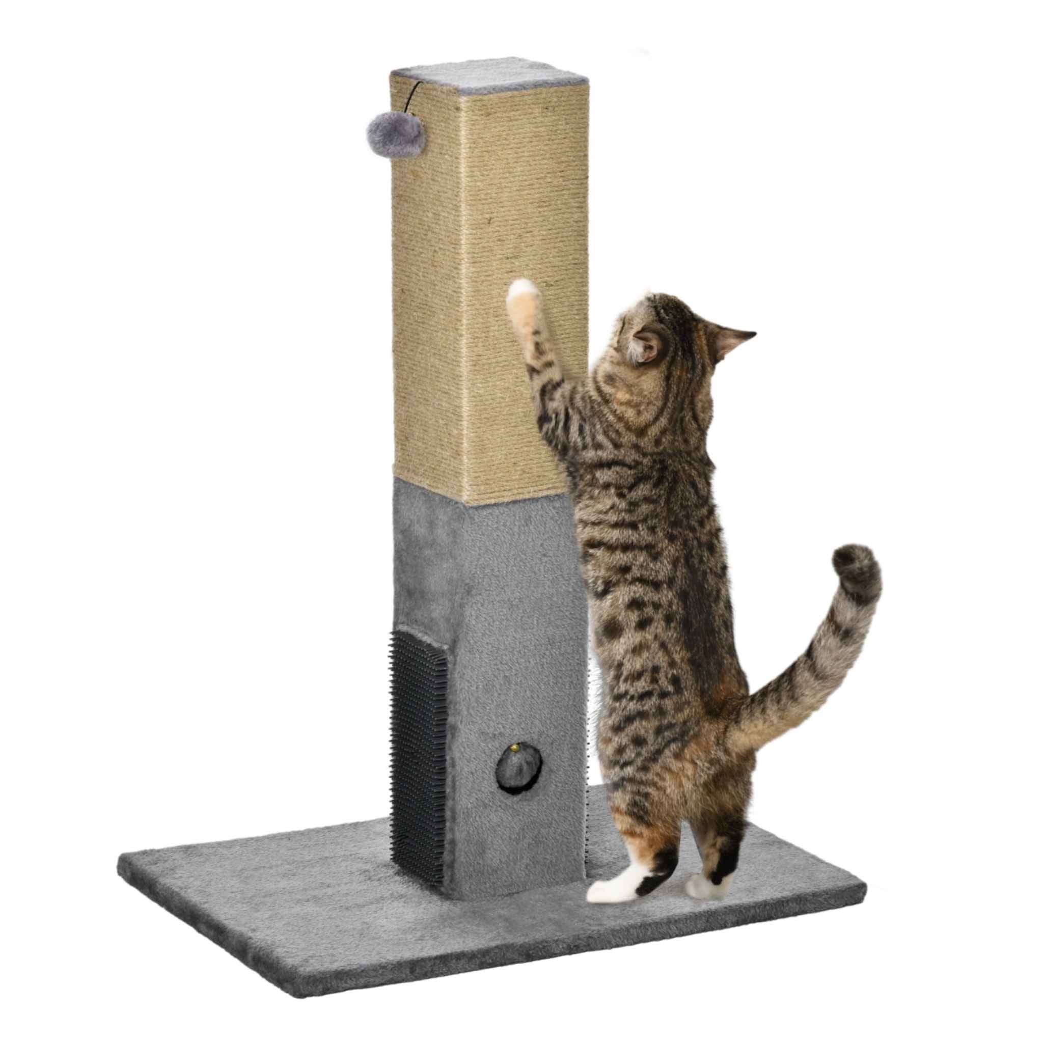 Cat scratching post 79cm tall grey plush fabric jute rope