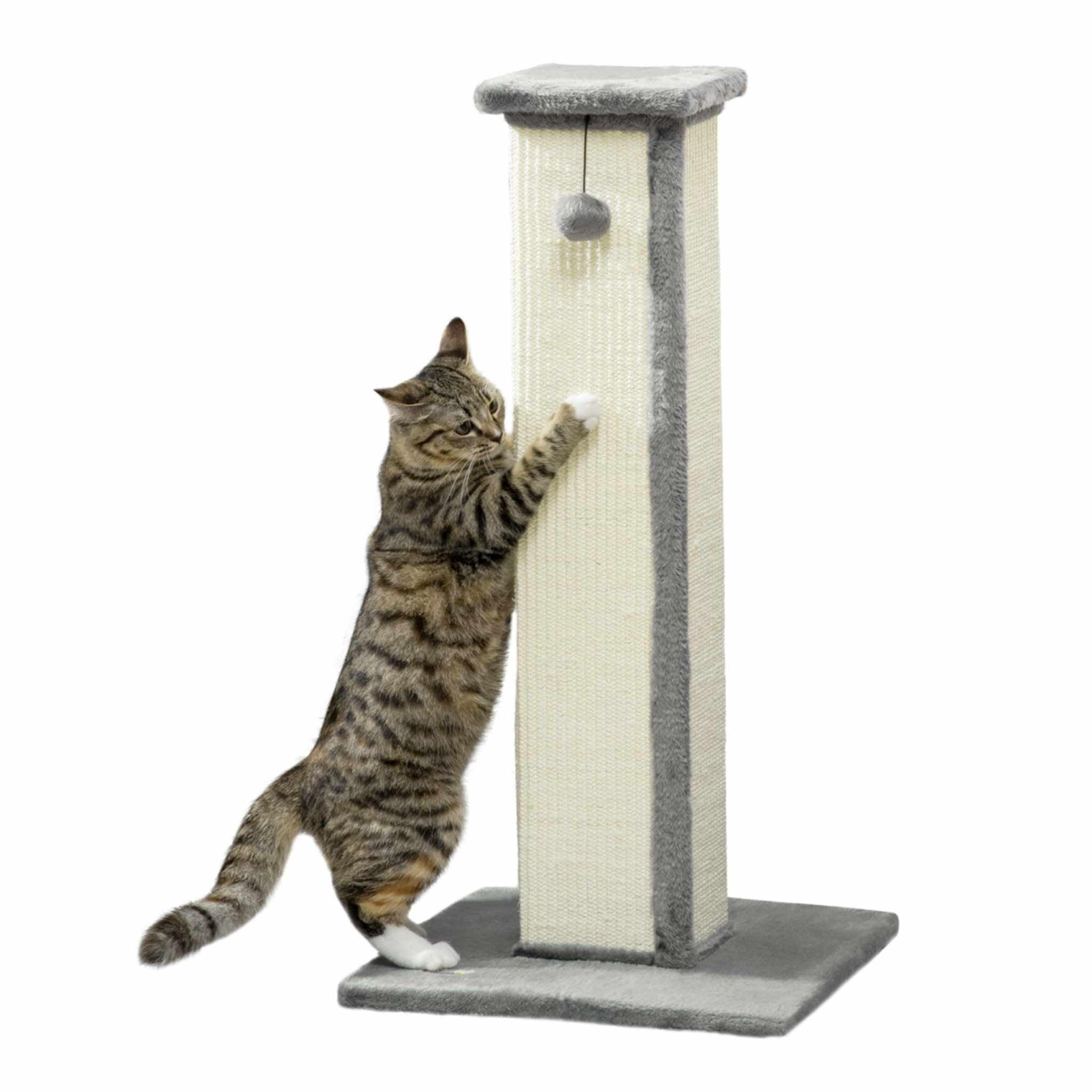 Cat scratching post 81cm tall grey plush fabric sisal rope