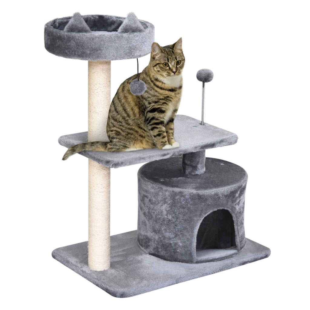 Cat scratching post 81cm tall grey plush fabric sisal rope