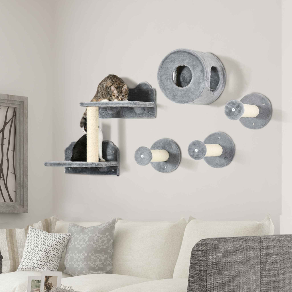 Cat sitting on wall mounted perch