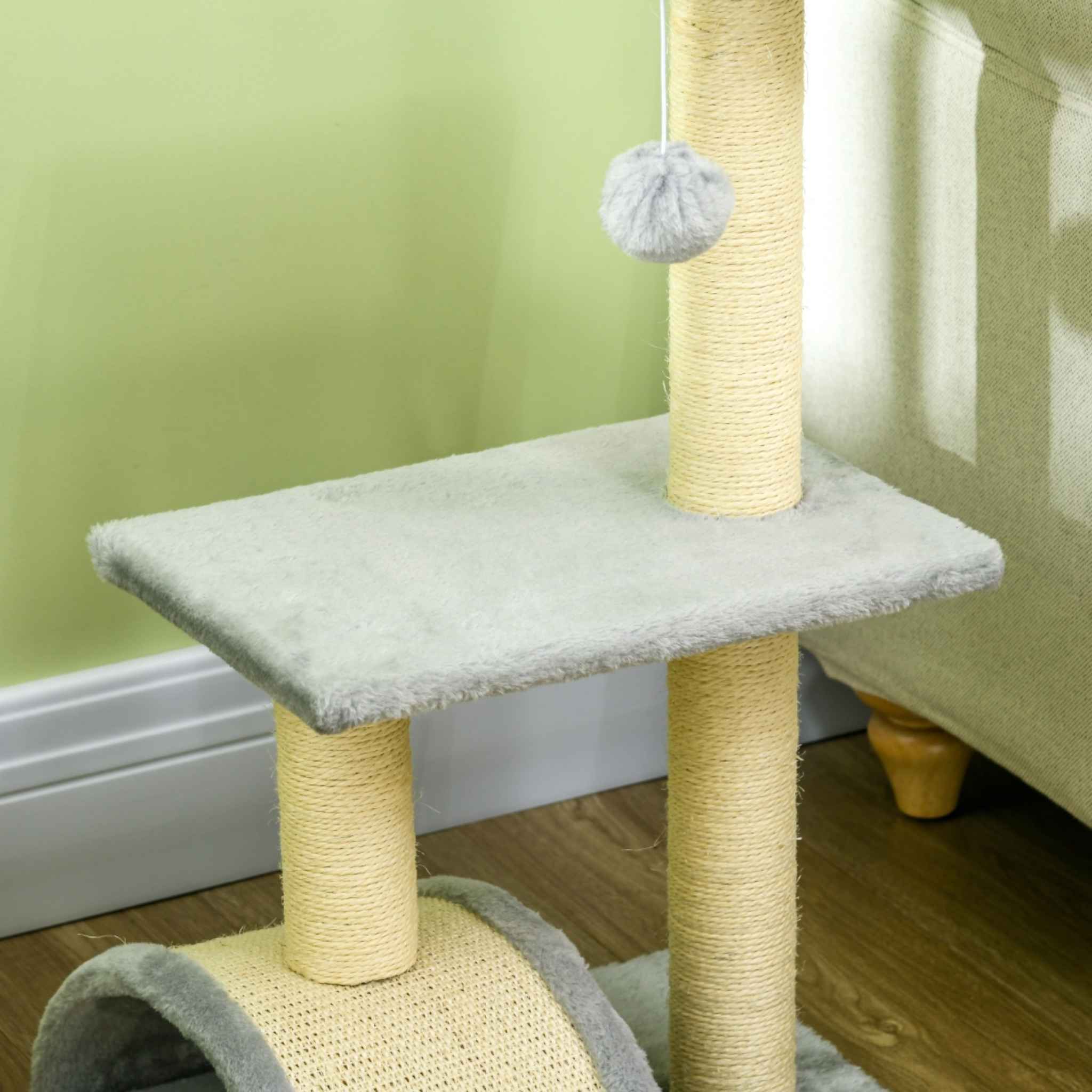 Cat tree perch and dangling toy
