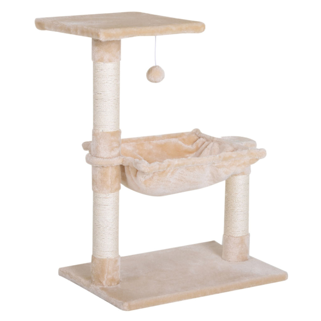 Cat tree tower 70cm tall cream plush fabric sisal rope