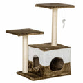 Cat tree tower with bed 70cm tall brown plush fabric sisal rope