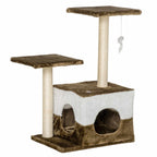 Cat tree tower with bed 70cm tall brown plush fabric sisal rope