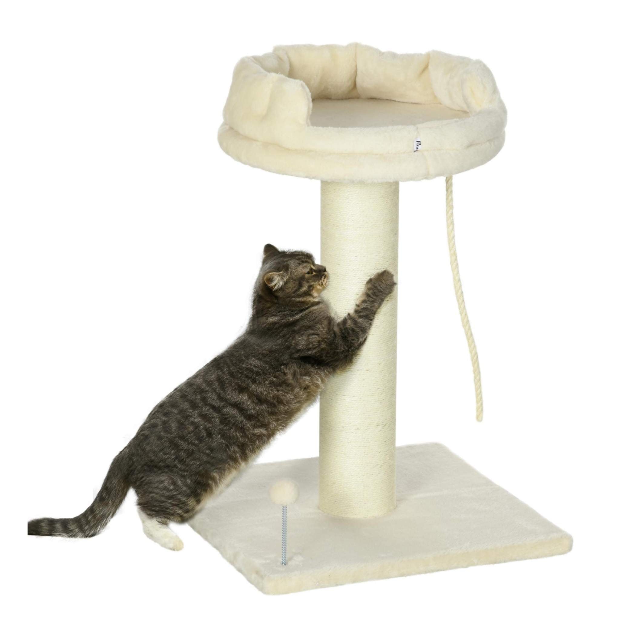 Cat tree with scratching post 83cm tall cream plush fabric sisal rope