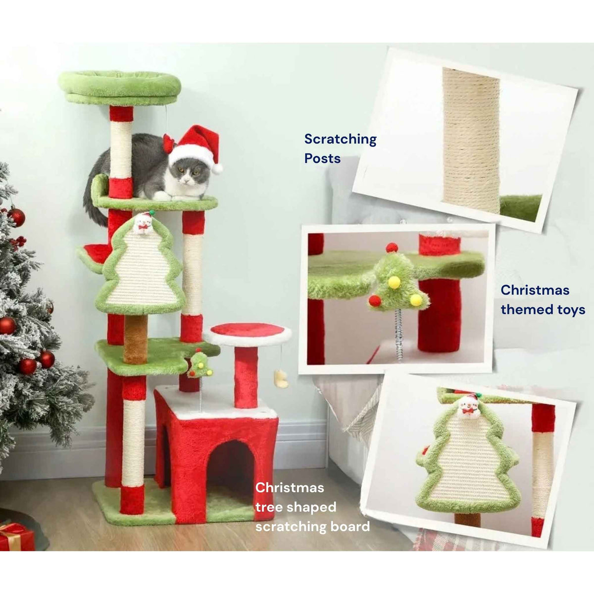Christmas cat tree features