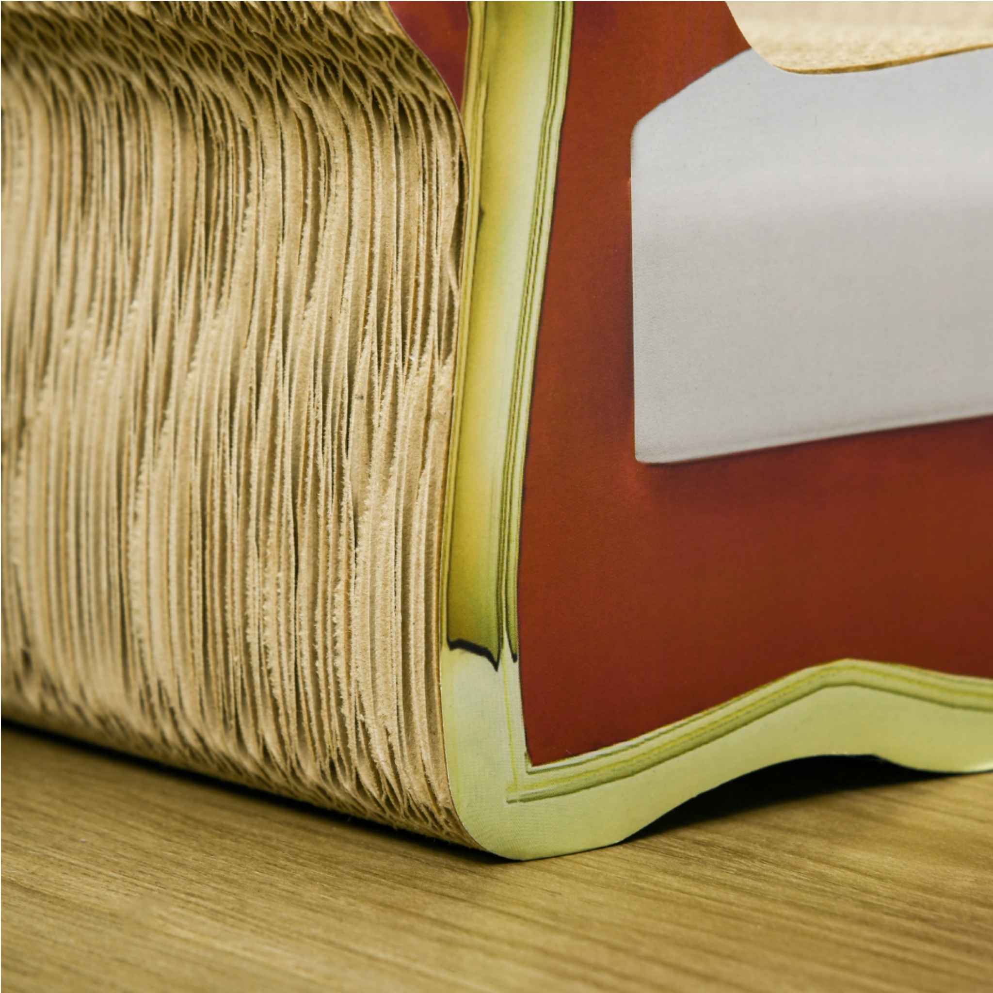 Corrugated cardboard surface on side of sofa