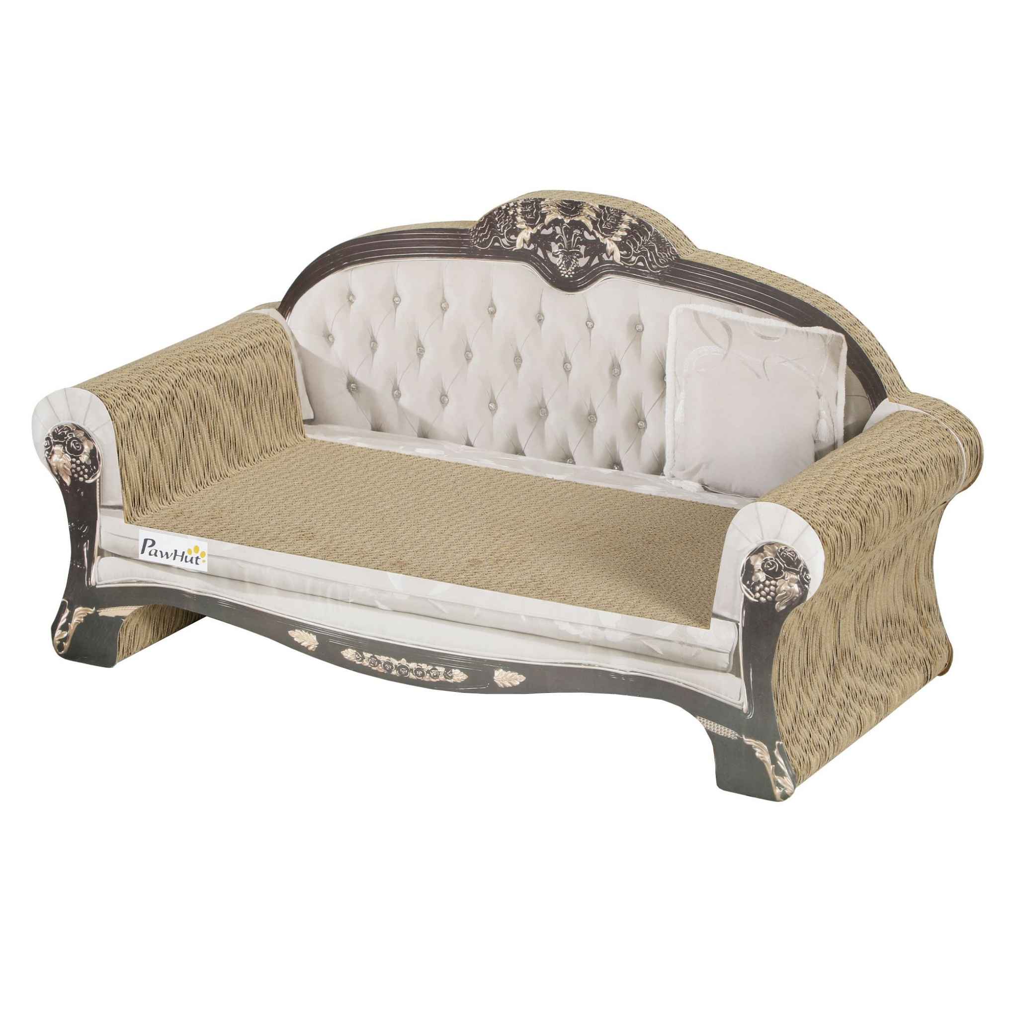 Cream cat scratching sofa with catnip