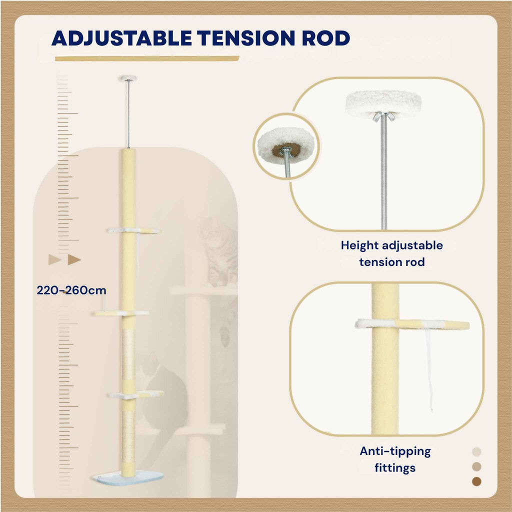 Cream cat tree adjustable tension rod