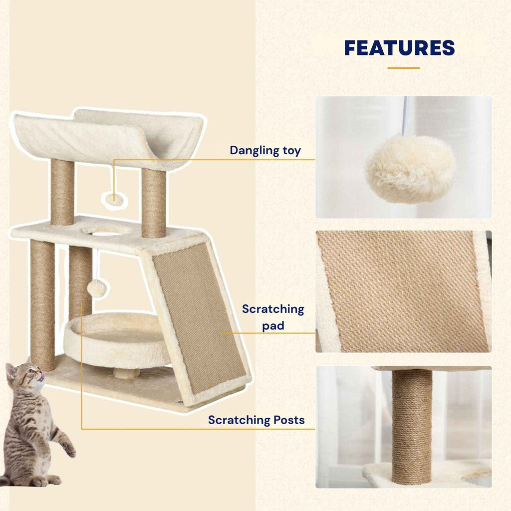 Cream cat tree features