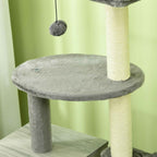 Dangling toy and grey plush fabric platform