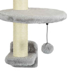 Dangling toy on wall mounted cat scratcher