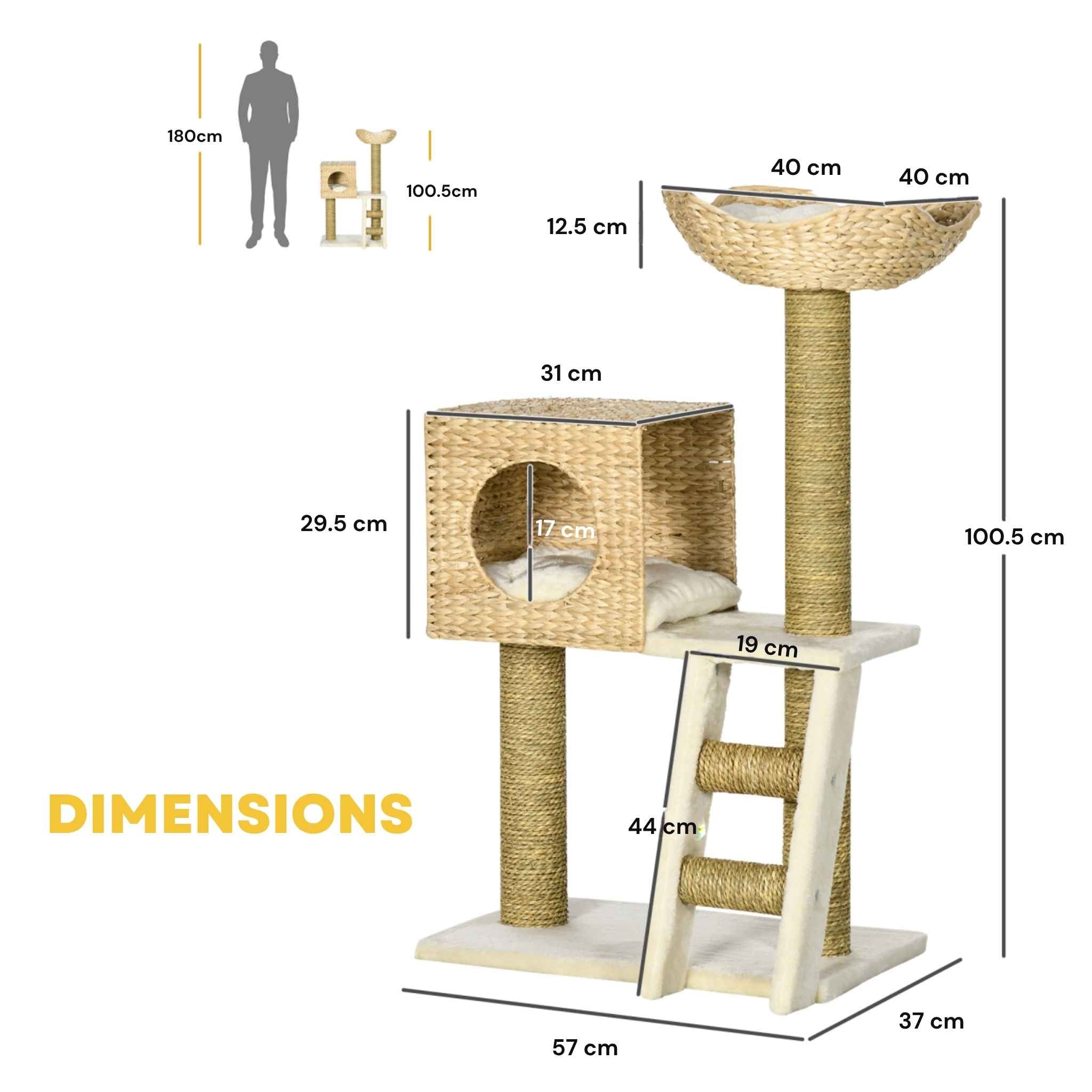 Dimensions for 100cm tall cream cat tree tower