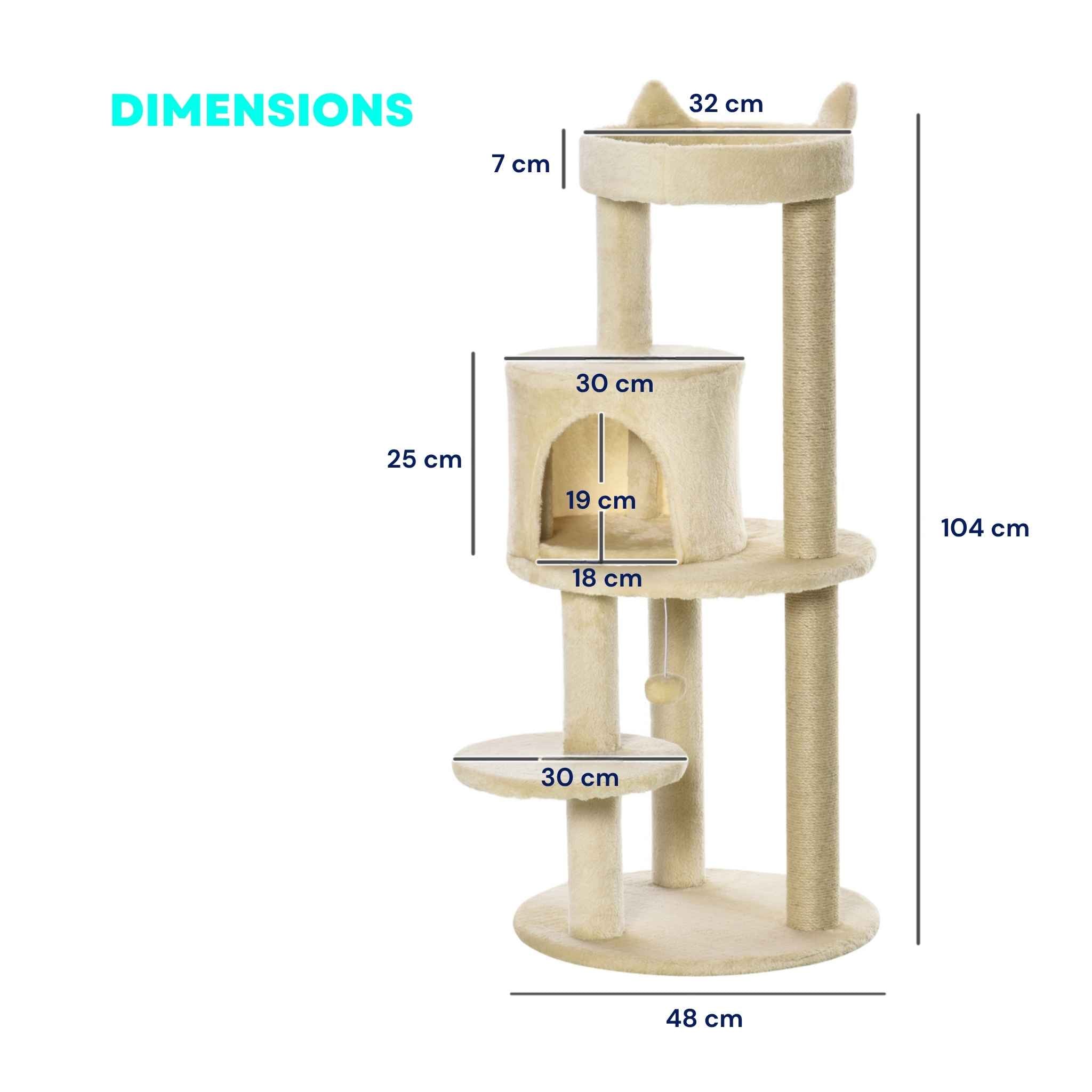 Dimensions for 104cm tall cat tree tower