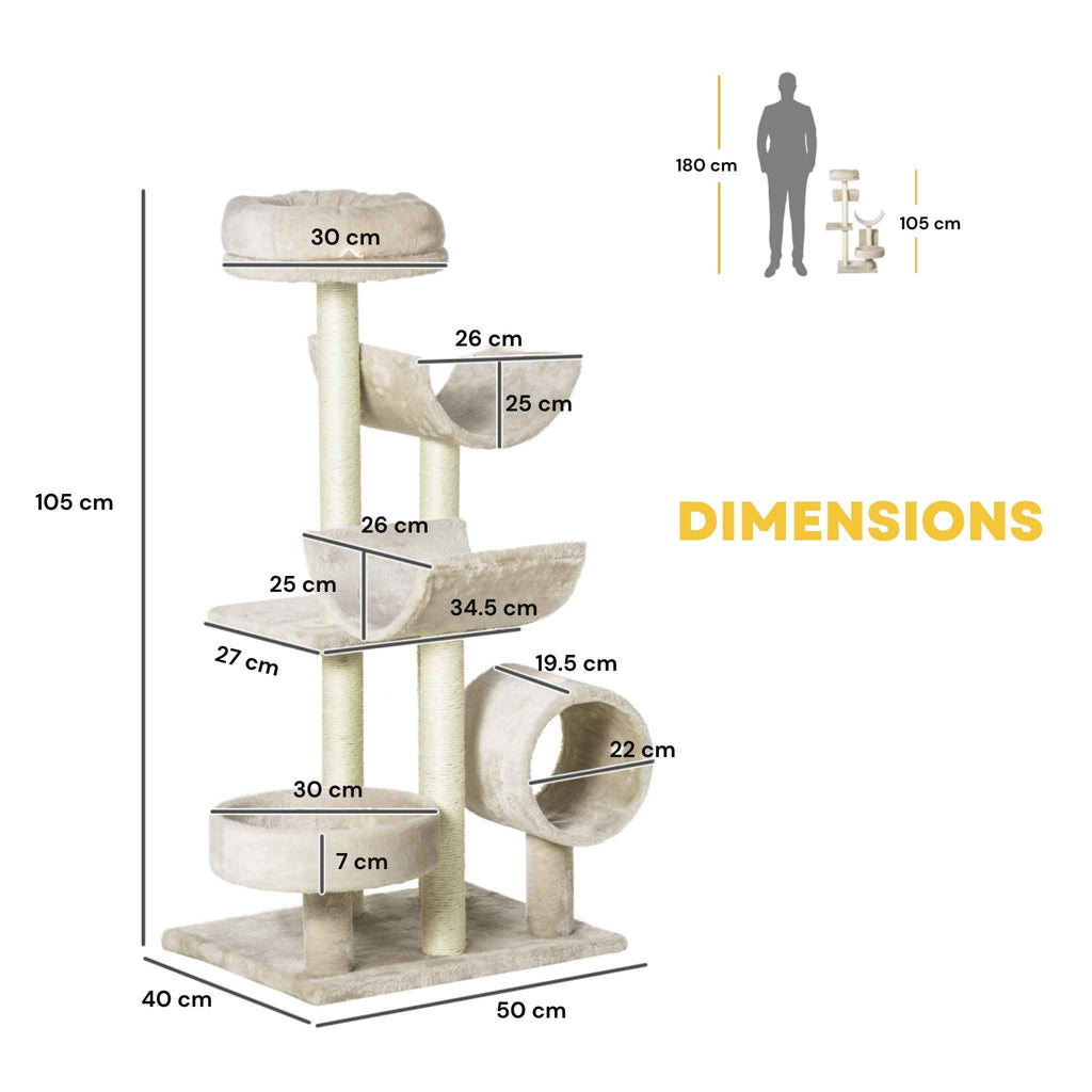 Dimensions for 105cm tall cream cat scratching post