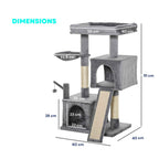 Dimensions for 111cm tall grey cat tree with two houses