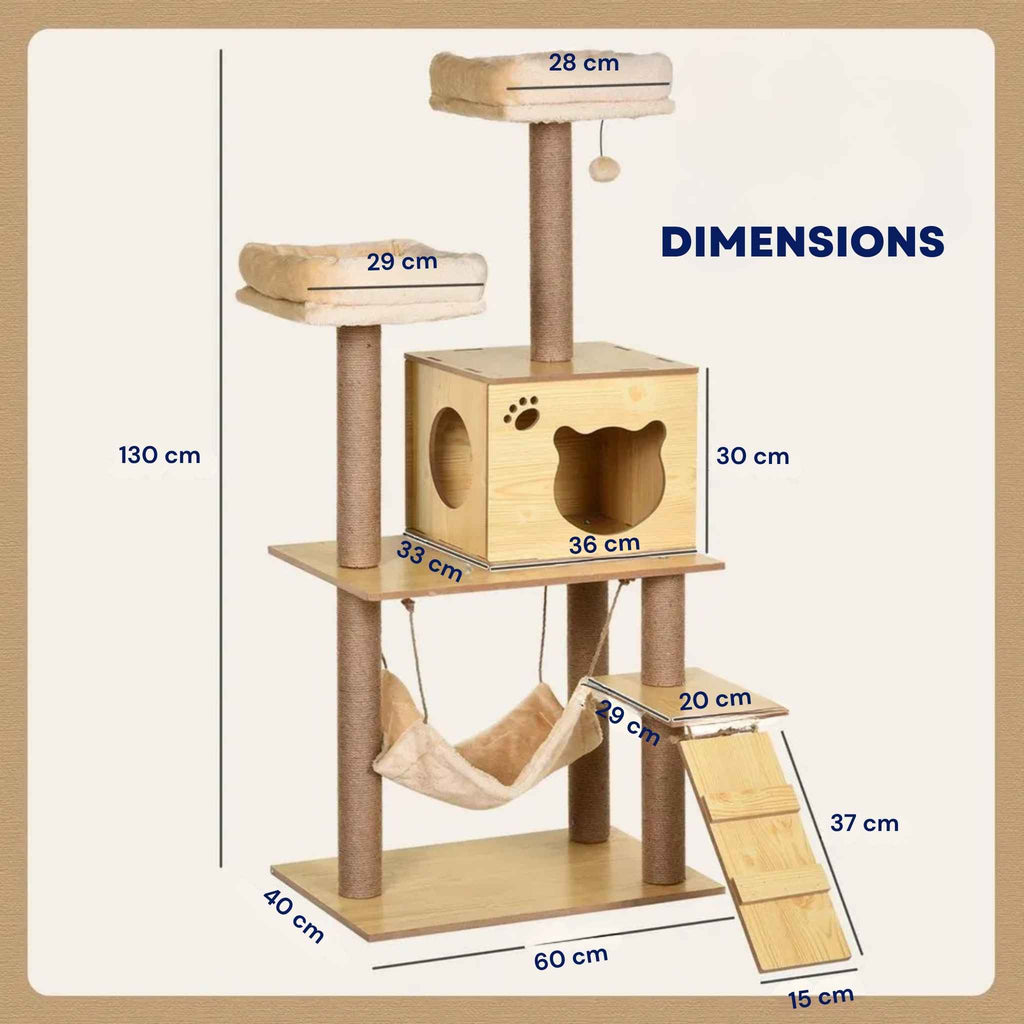 Dimensions for 130cm tall wood effect cat tree