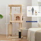 Dimensions for 132cm tall beige cat tree