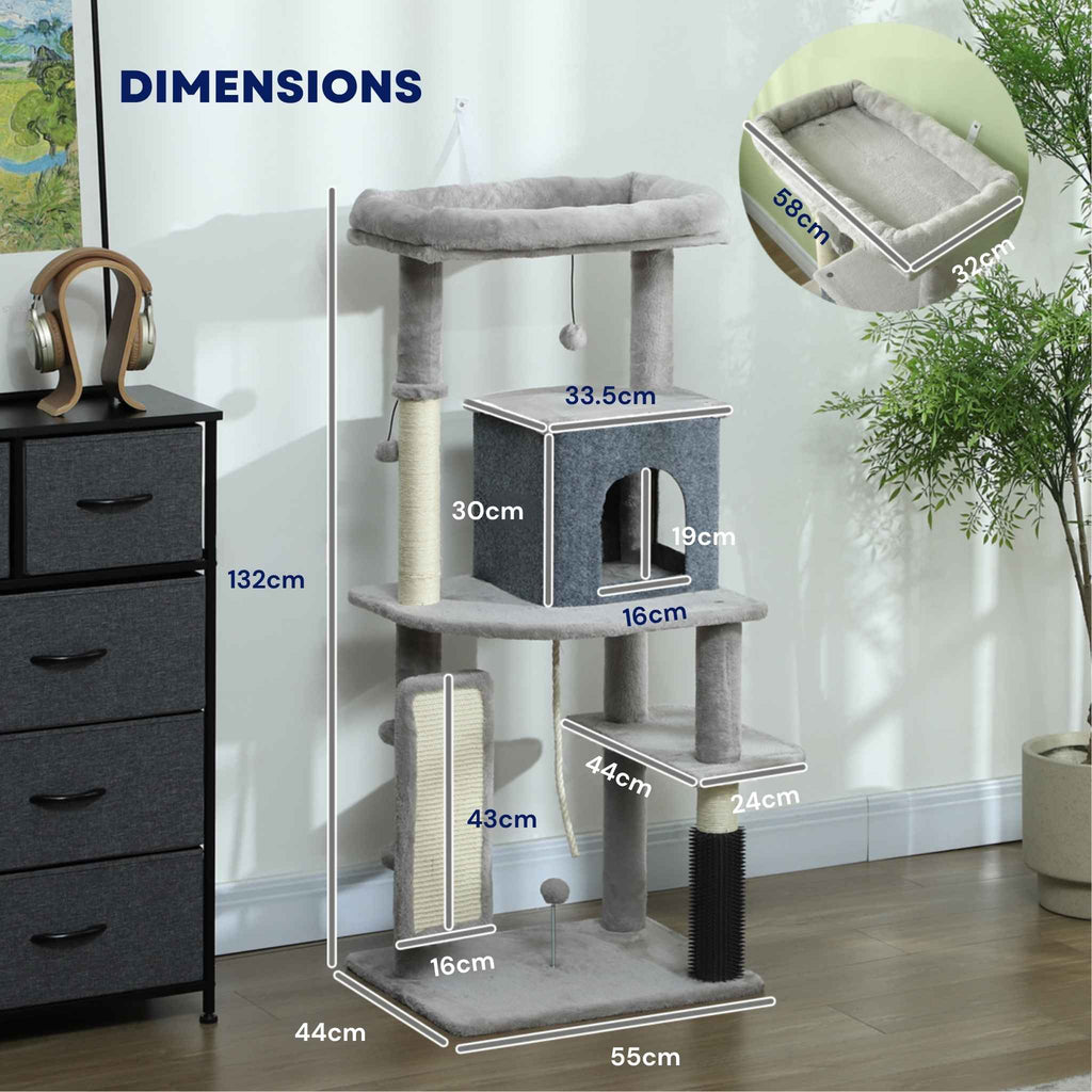 Dimensions for 132cm tall cat tree tower