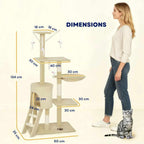Dimensions for 134cm tall beige fabric cat tree