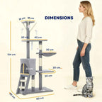 Dimensions for 134cm tall grey fabric cat tree