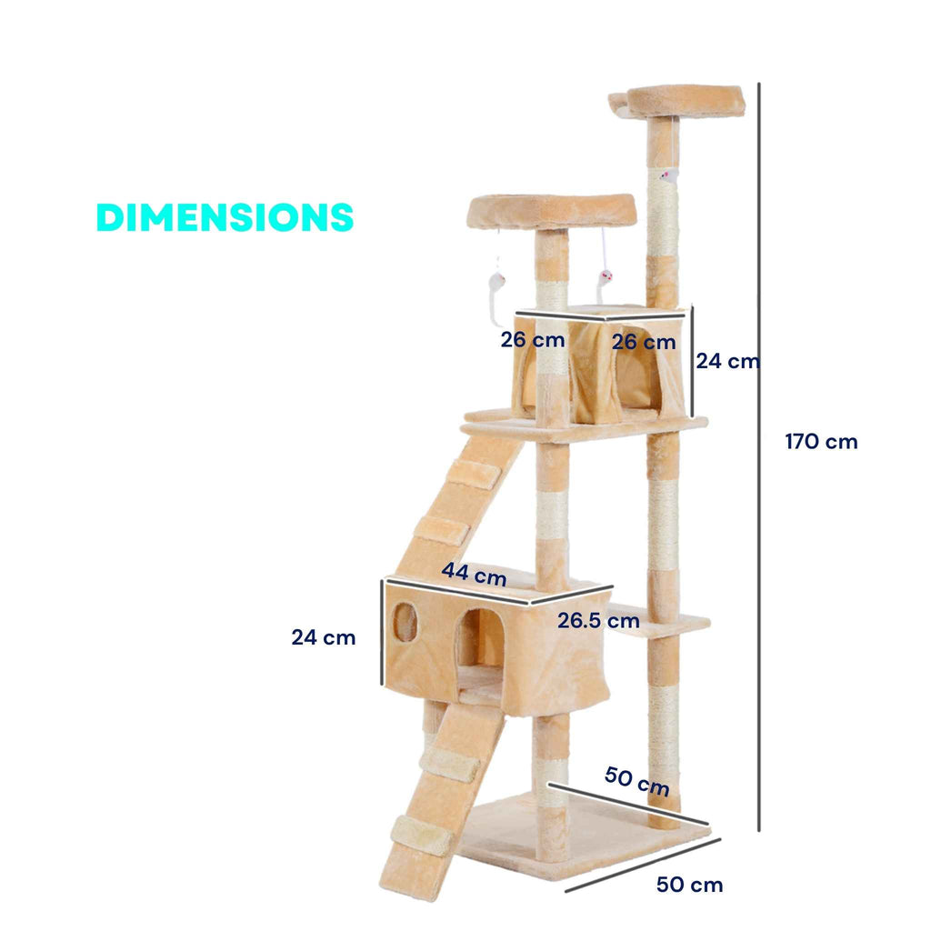 Dimensions for 170cm tall beige cat tree