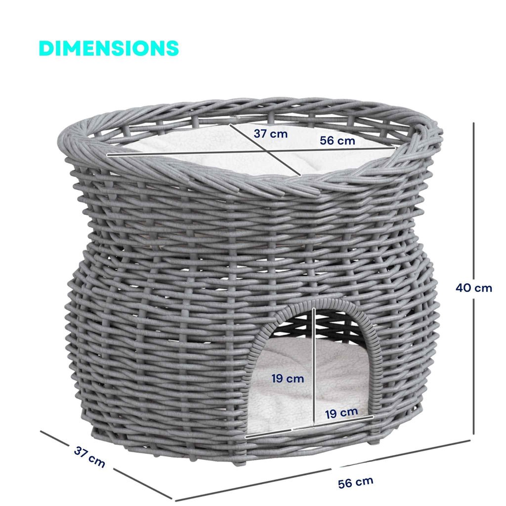 Dimensions for 2 tier grey wicker cat bed