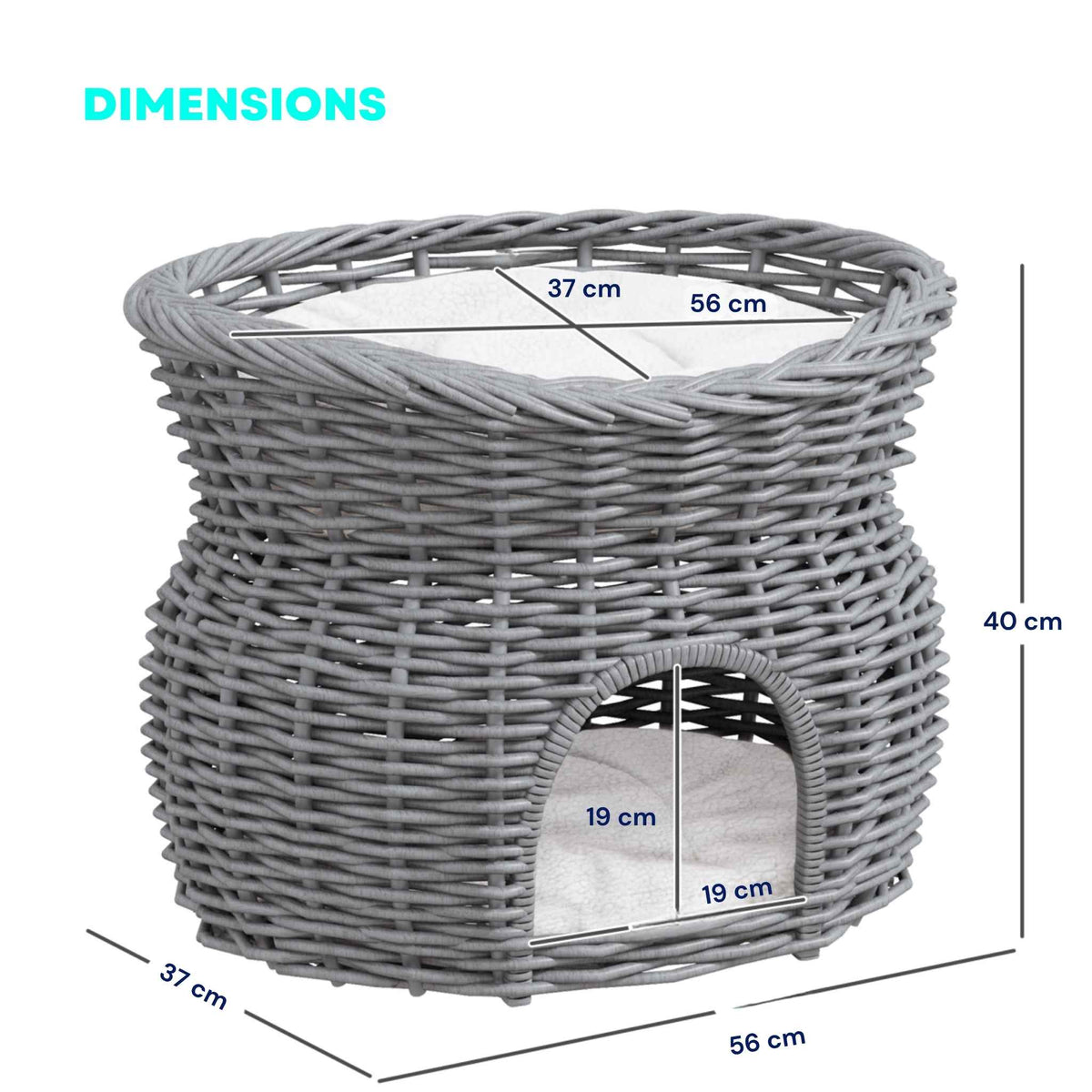Dimensions for 2 tier grey wicker cat bed
