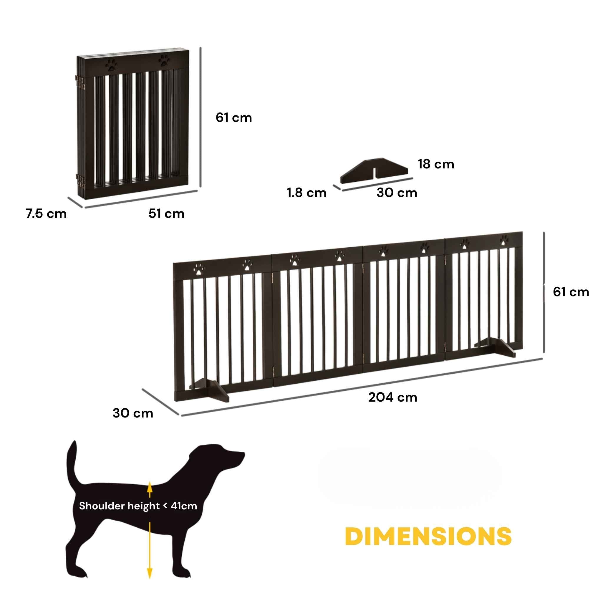 Dimensions for 204cm x 61cm freestanding pet gate