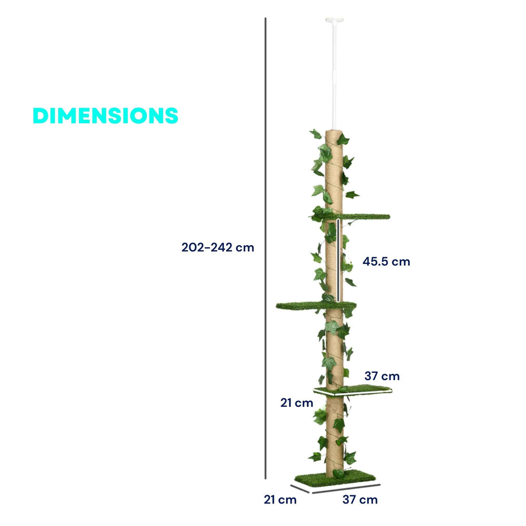 Dimensions for 242cm tall floor to ceiling cat tree with leaves & grass