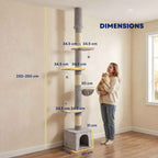 Dimensions for 250cm tall grey fabric floor to ceiling cat tree