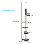 Dimensions for 270cm tall black fabric floor to ceiling cat tree
