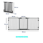 Dimensions for 3 panel black metal freestanding pet gate