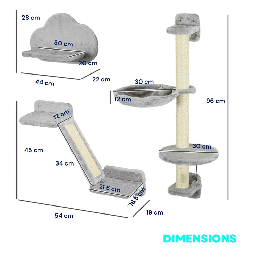 Dimensions for 3pcs wall mounted cat tree and scratcher