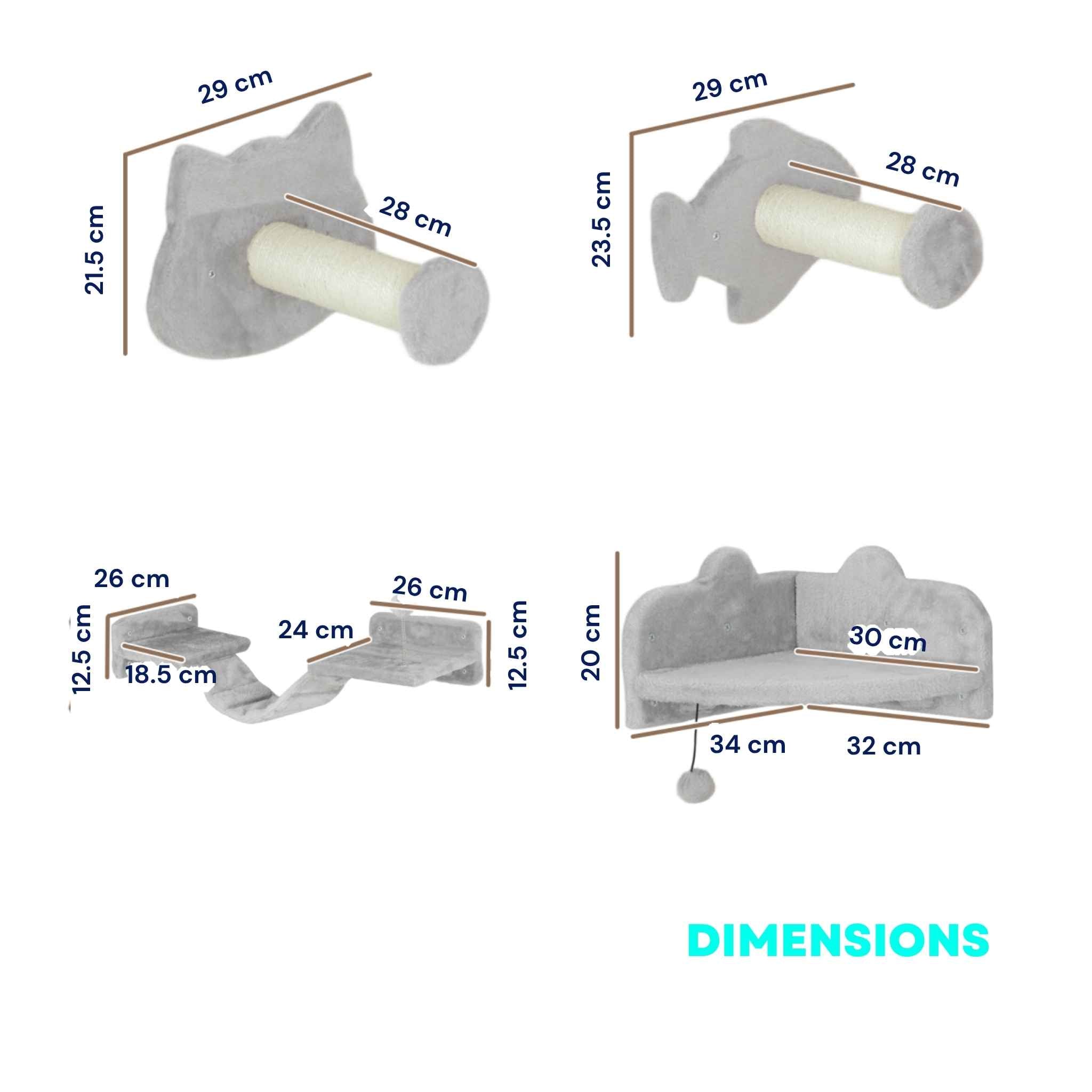Dimensions for 4pcs cat wall furniture