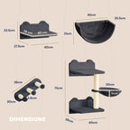 Dimensions for 4pcs grey wall mounted cat scratcher