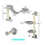 Dimensions for 4pcs wall mounted cat tree with ladder and hammock