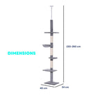 Dimensions for 5 level grey floor to ceiling cat tree