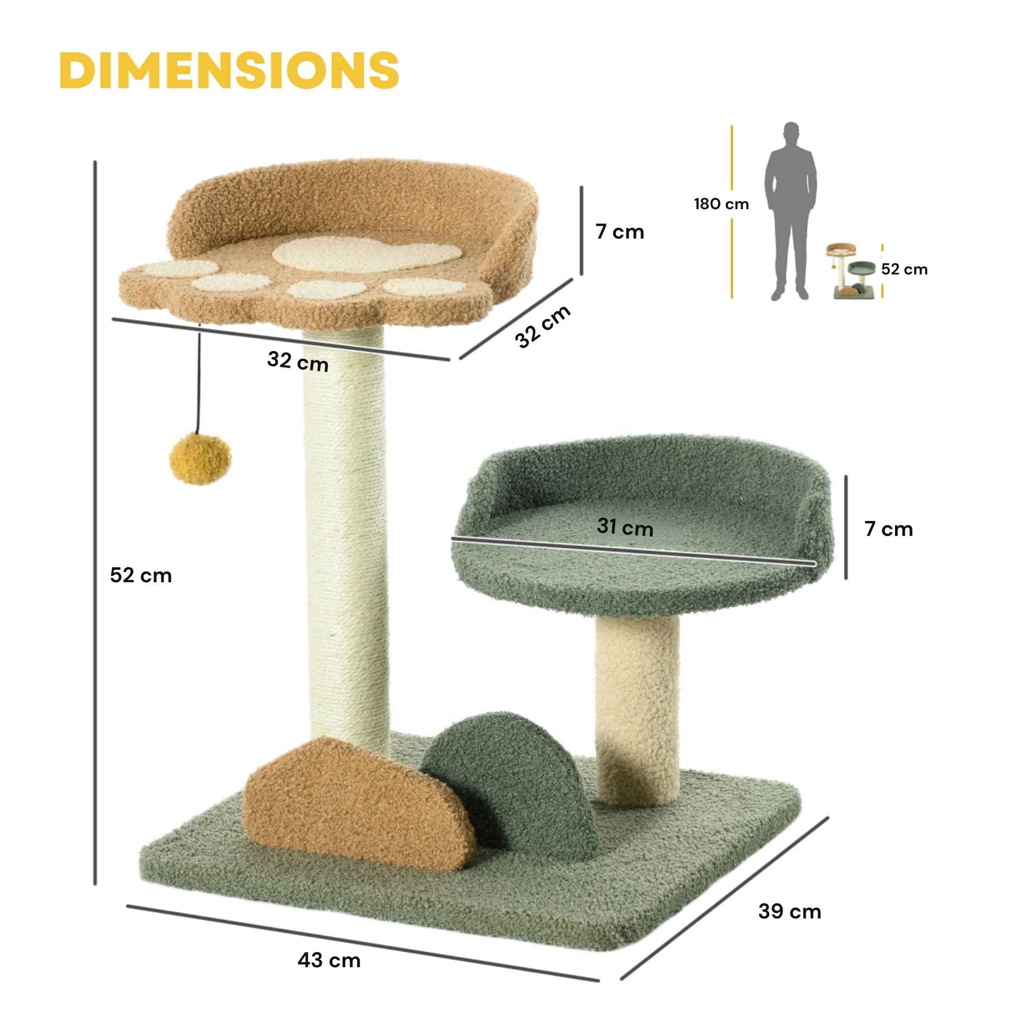 Dimensions for 52cm tall multi level multi color cat tree tower