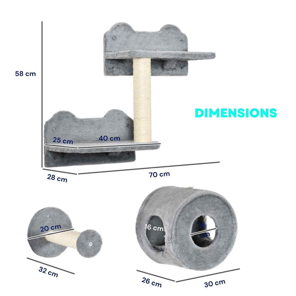 Dimensions for 5pcs grey wall mounted cat scratcher