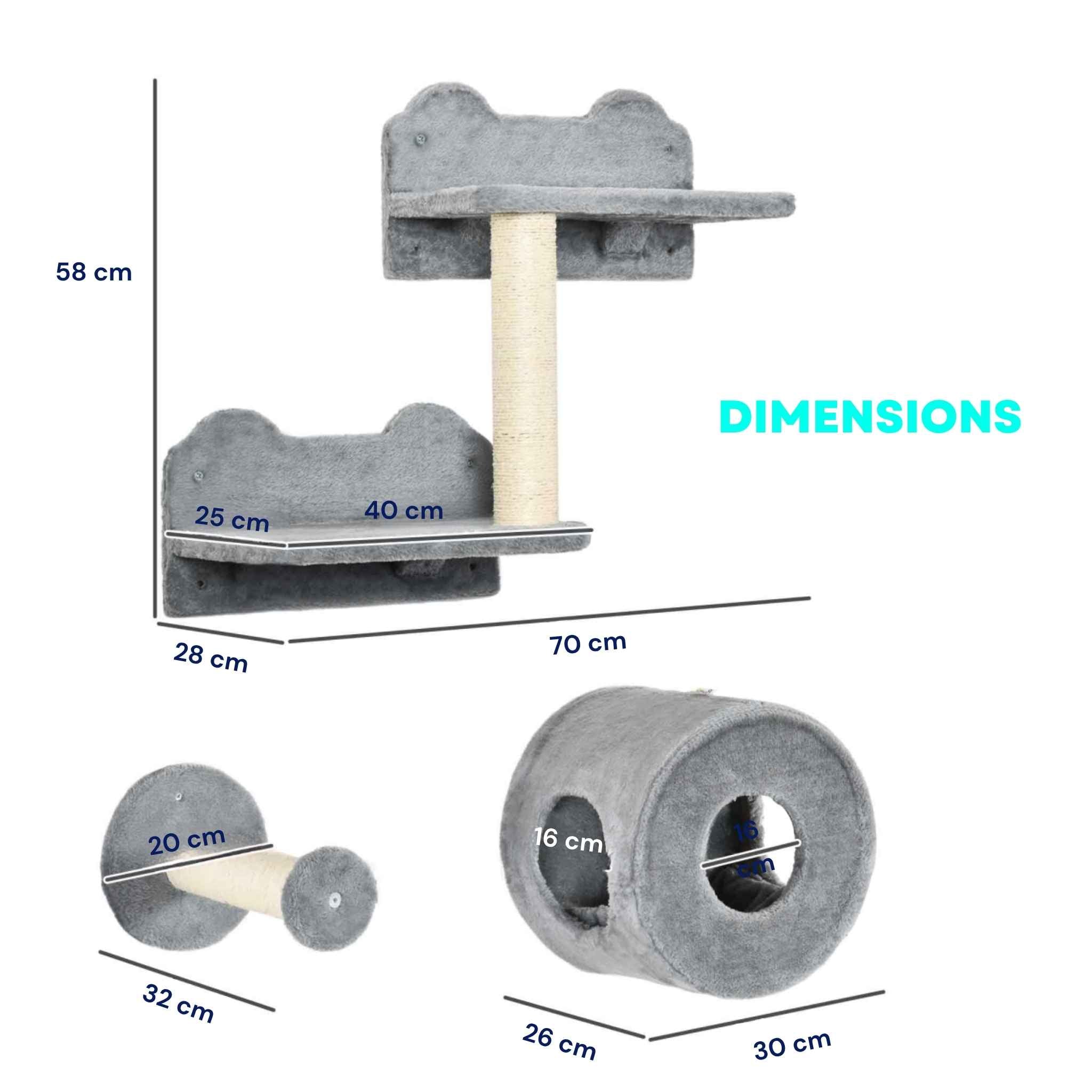Dimensions for 5pcs grey wall mounted cat scratcher