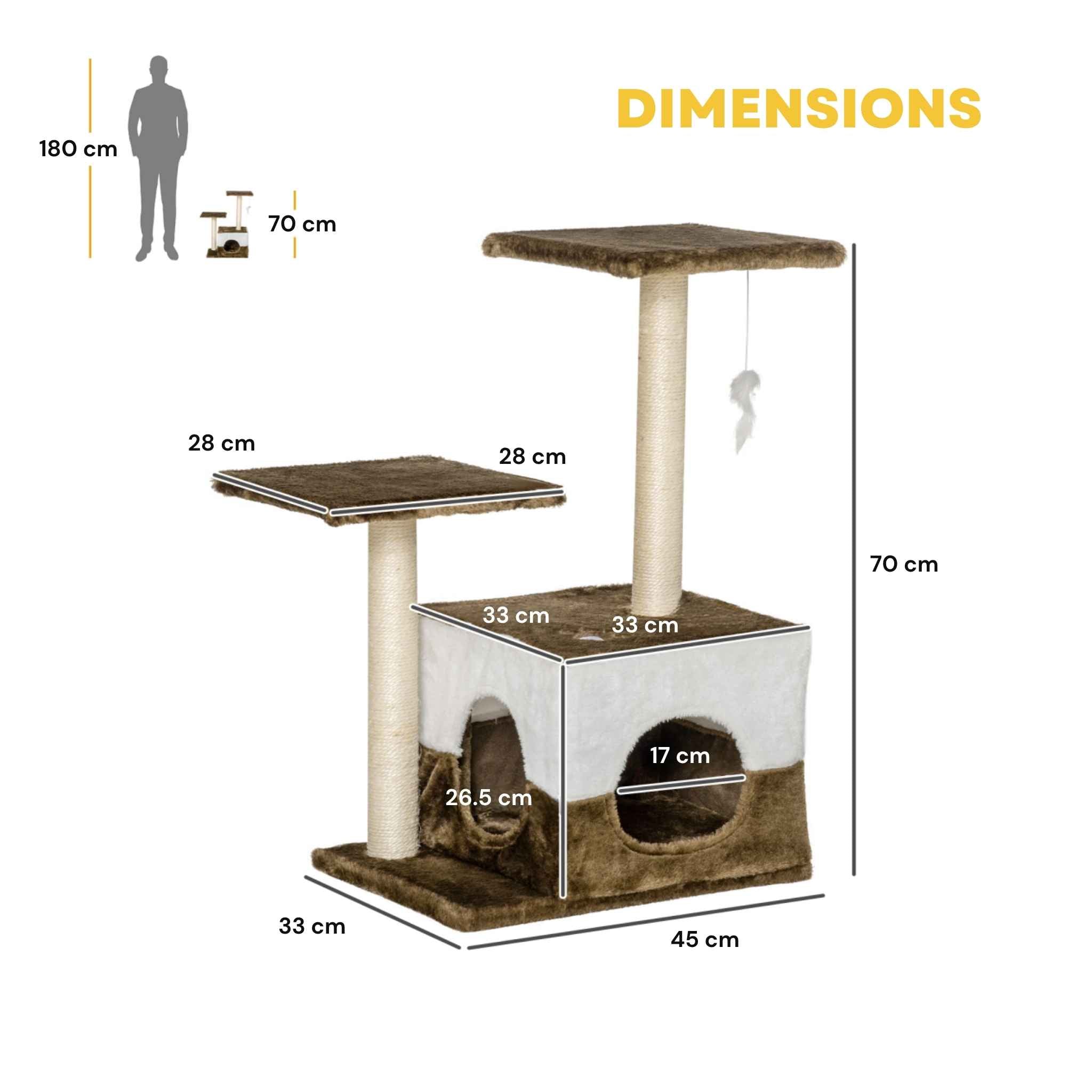 Dimensions for 70cm brown tall cat tree tower